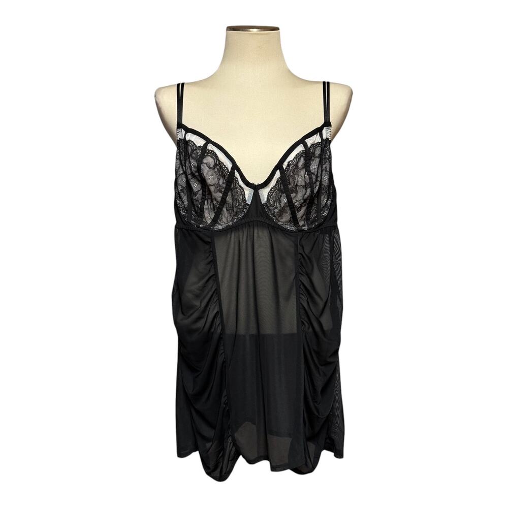Cacique Lane Bryant Sheer Underwire Nightie Lingerie Black 22/24